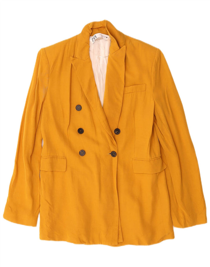 Zweireihiger Blazer für Damen von Zara, UK 14, mittelgelbe Viskose