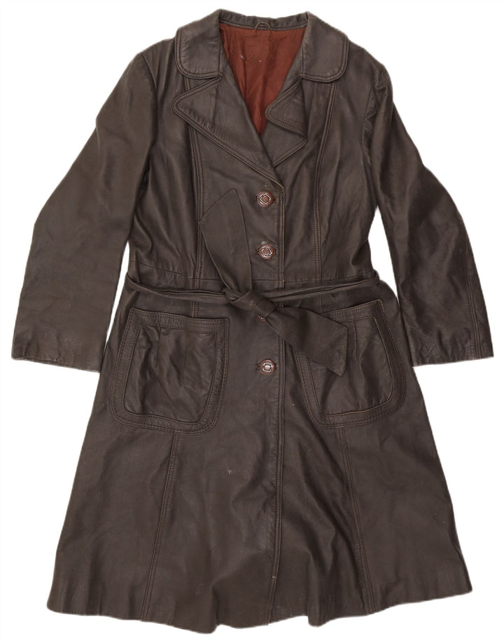 VINTAGE Womens Leather Coat UK 14 Medium Brown