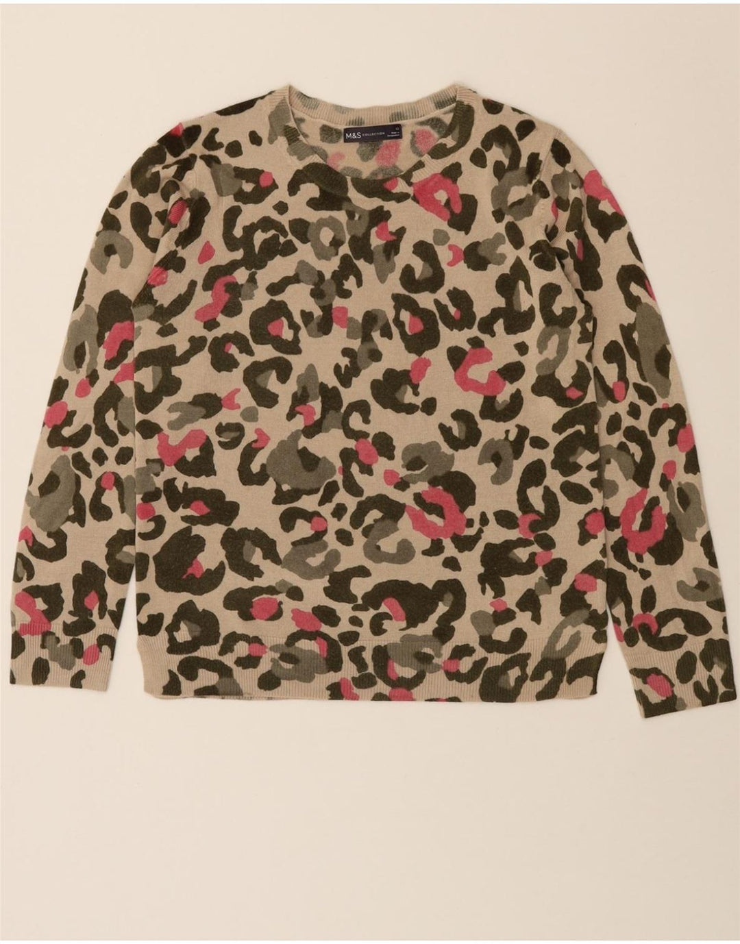 MARKS & SPENCER Womens Crew Neck Jumper Sweater UK 12 Medium Beige Vintage Marks & Spencer and Second-Hand Marks & Spencer from Messina Hembry 