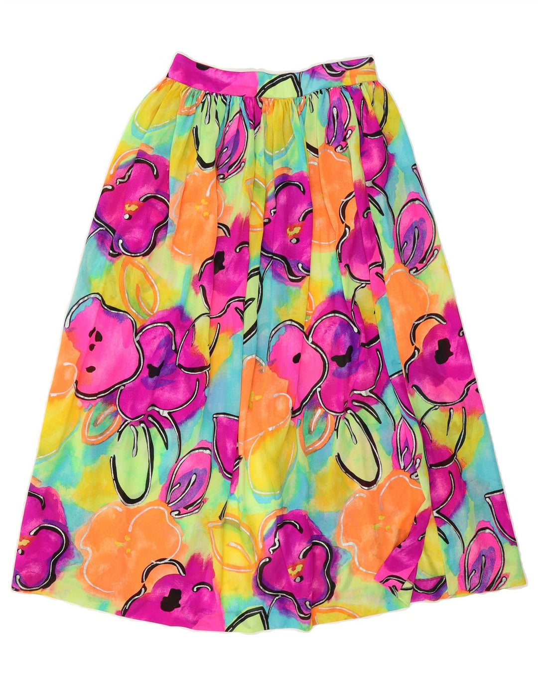VINTAGE Womens A-Line Skirt W28 Medium  Multicoloured Floral Nylon Vintage Vintage and Second-Hand Vintage from Messina Hembry 