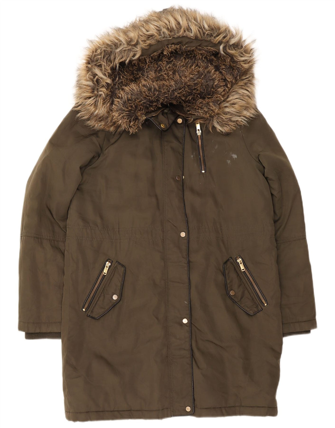 Oasis Dame Hooded Parka Jacket UK 14 Medium Khaki Polyester