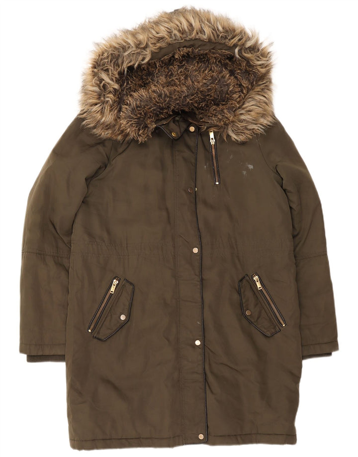 Oasis Dame Hooded Parka Jacket UK 14 Medium Khaki Polyester