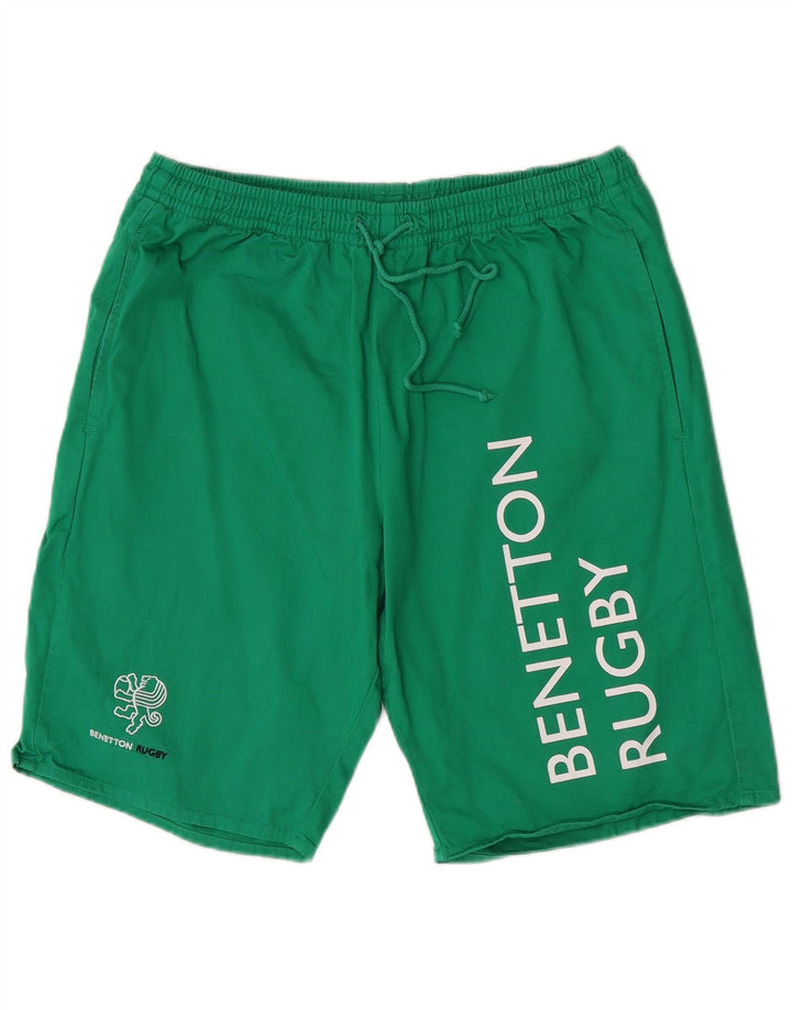 Benetton Mens Graphic Sport Shorts Medium  Green Cotton