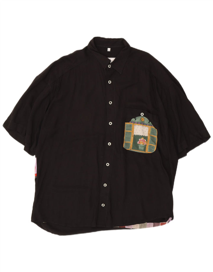 Cadini Mens Graphic Short Sleeve Shirt Suze 41/42 Large Black Viscose