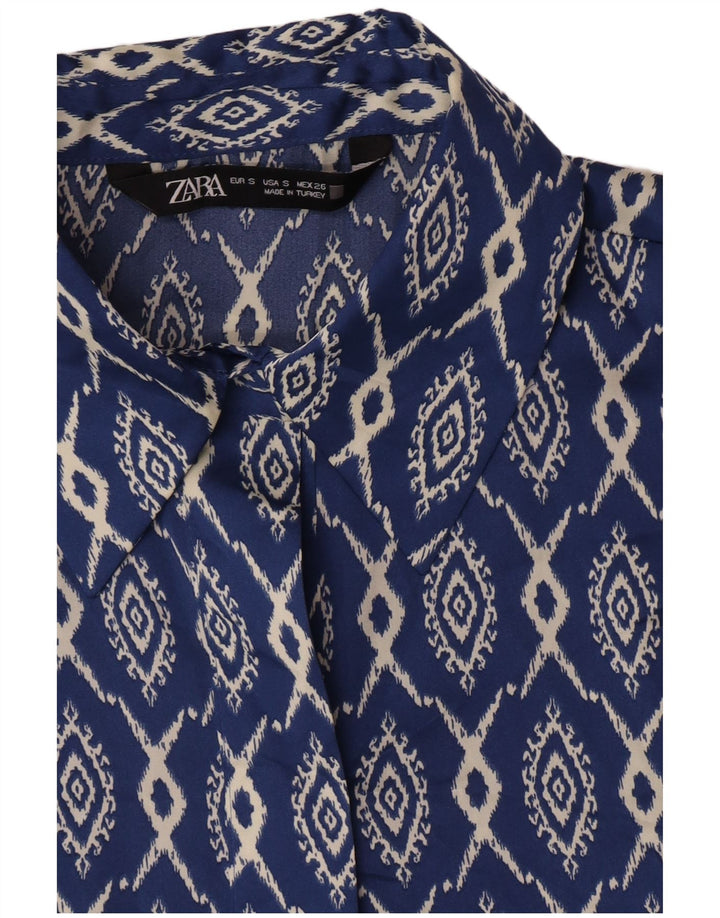 Zara Dameskjorte UK 10 Small Blue Ikat