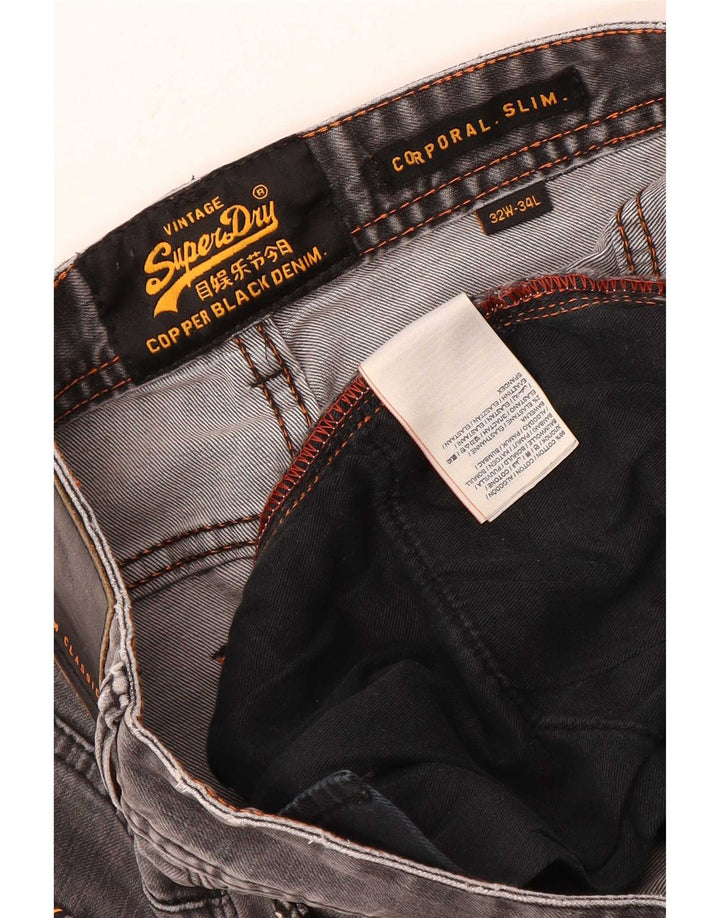 Superdry Herren Corporal Slim Jeans W32 L34 Graue Baumwolle