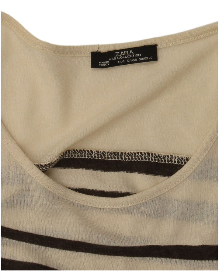 Zara Womens Top Long Sleeve UK 8 Small Beige Striped