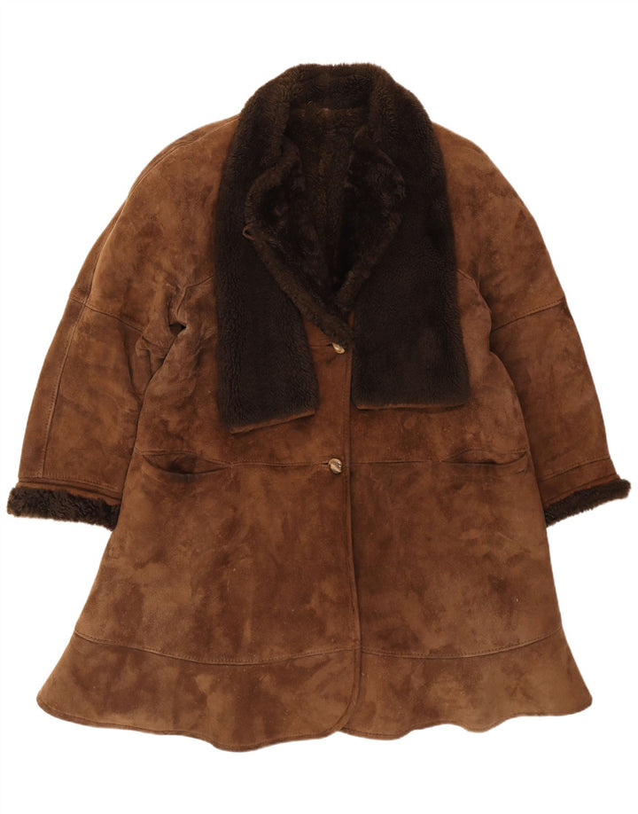 Vintage Damen Shearling Mantel mit lockerer Passform IT 44 Mittelbrauner Shearling Winter