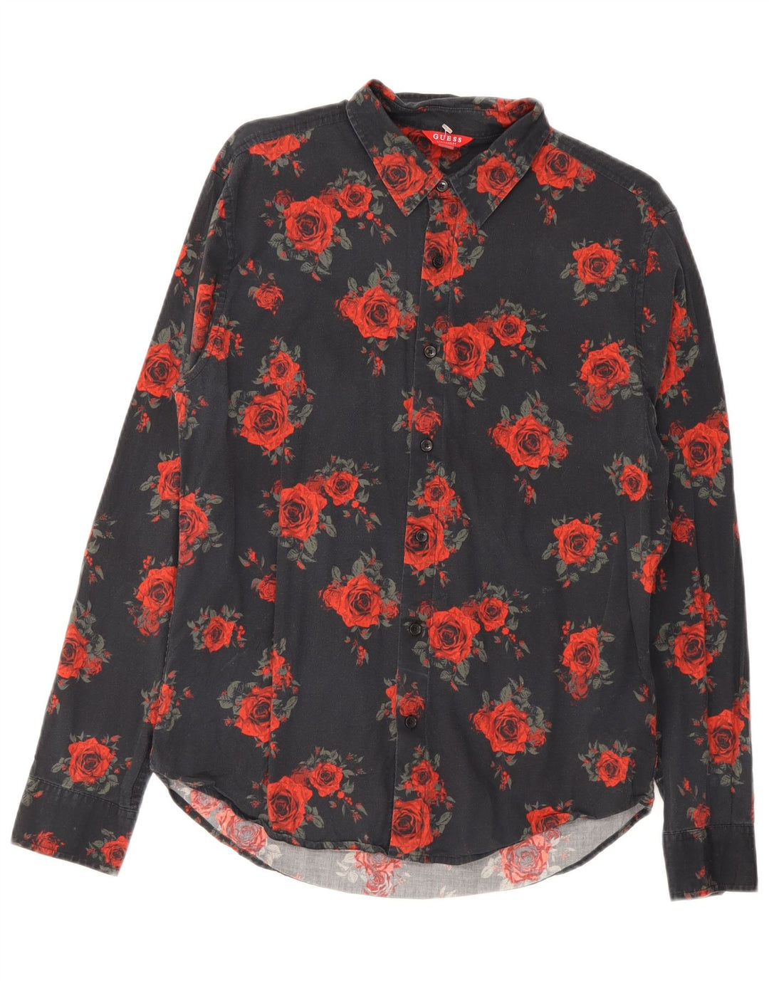 Guess Mens Shirt Medium Black Floral Cotton