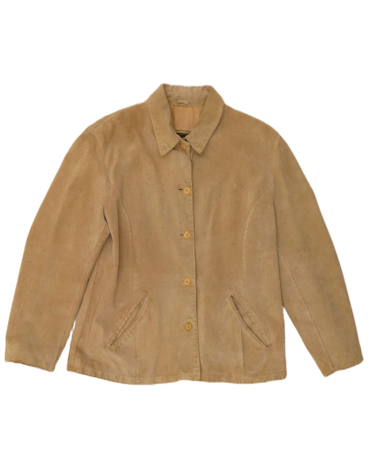 Vintage Womens Suede Jacket IT 46 Large Beige Leather
