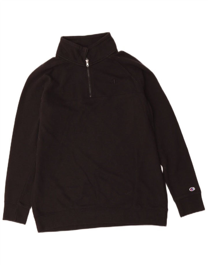 CHAMPION Mens Zip Neck Sweatshirt Jumper Medium Black Cotton
