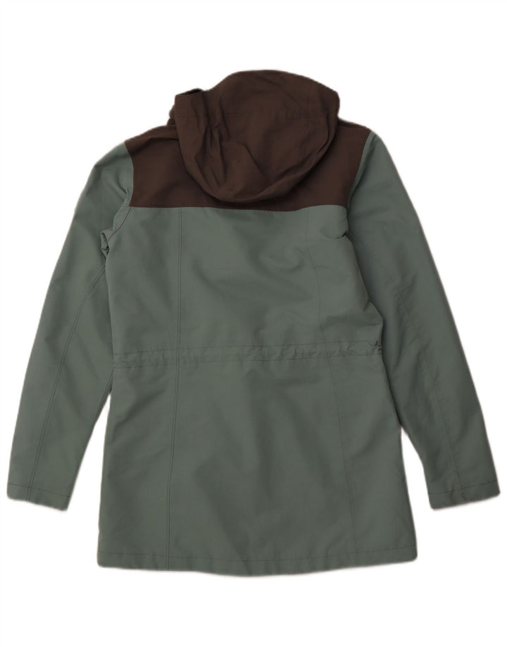 COLUMBIA Womens Hooded Raincoat UK 14 Medium Green Colourblock Polyester