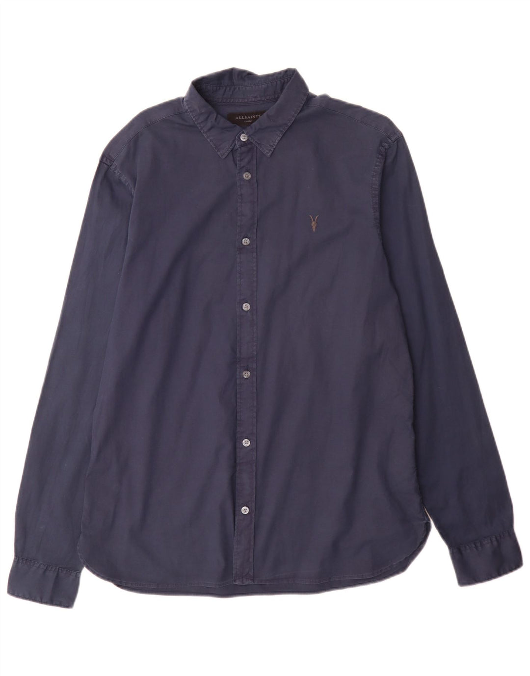 All Saints Mens Regular Fit Shirt Large Navy Blue Cotton