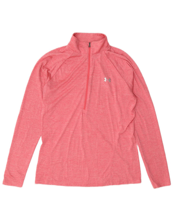 Under Armour Womens Zip Neck Top Langærmet UK 16 Large Pink