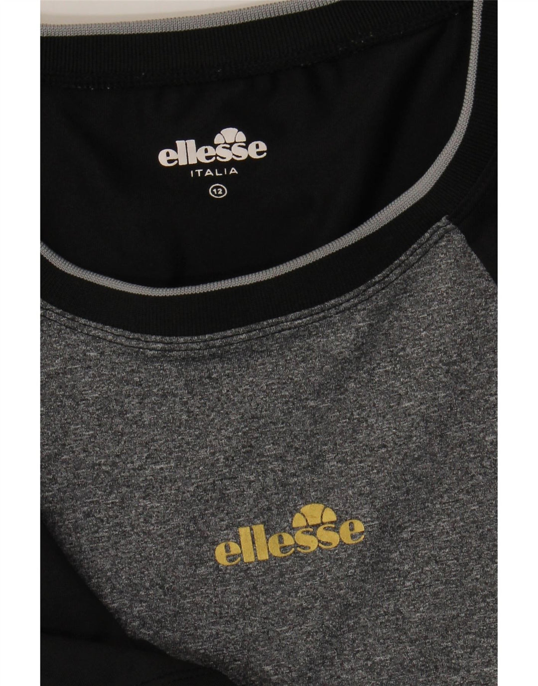 ELLESSE Womens T-Shirt Top UK 12 Medium Grey Colourblock Polyester Vintage Ellesse and Second-Hand Ellesse from Messina Hembry 