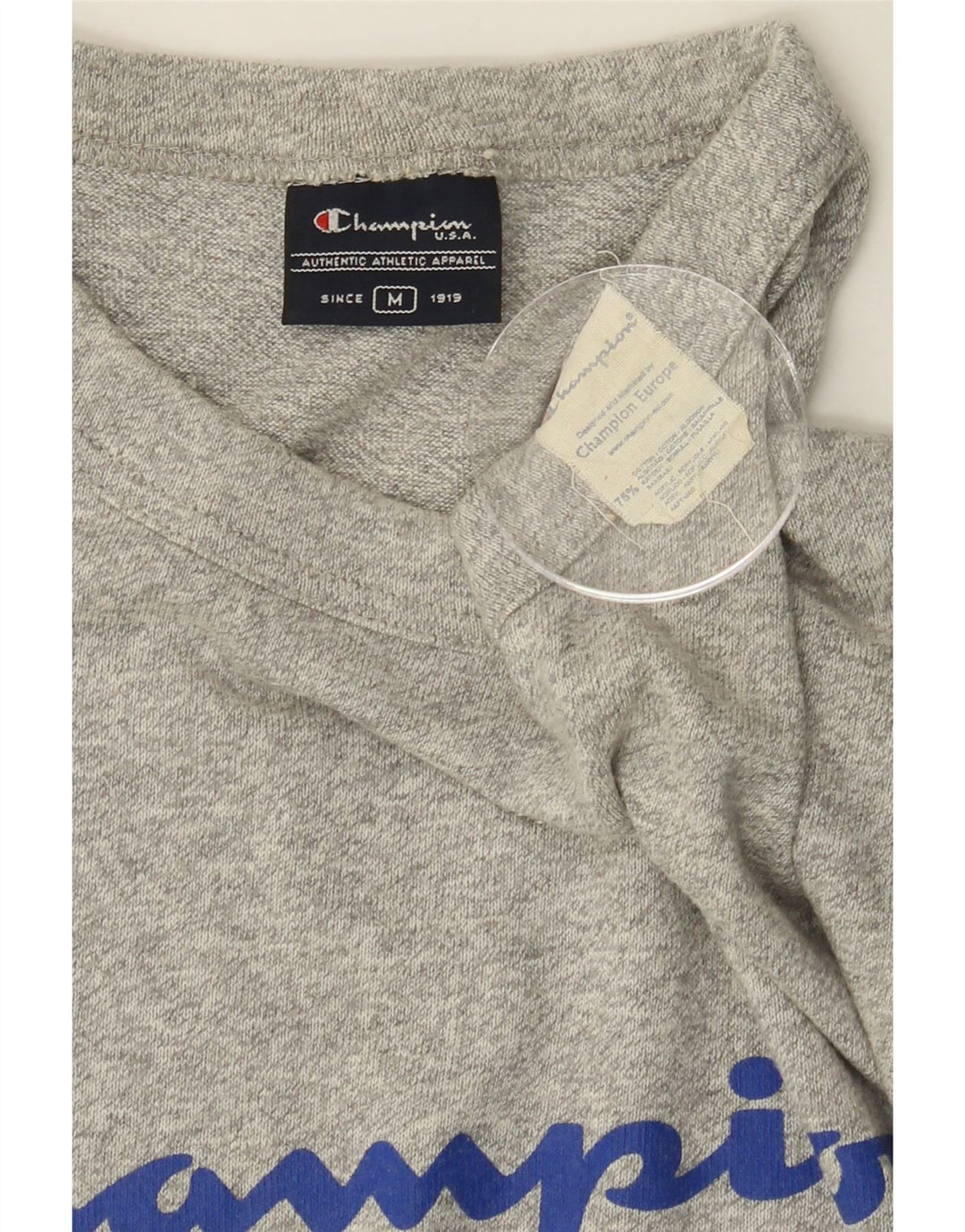CHAMPION Mens Graphic T-Shirt Top Medium Grey Cotton Vintage Champion and Second-Hand Champion from Messina Hembry 