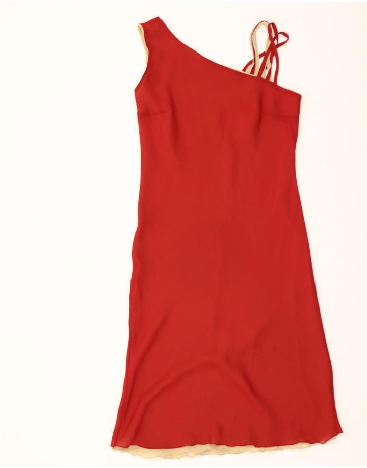 VINTAGE Womens Sleeveless Sheath Dress UK 12 Medium Red Polyester Modern Vintage Vintage and Second-Hand Vintage from Messina Hembry 