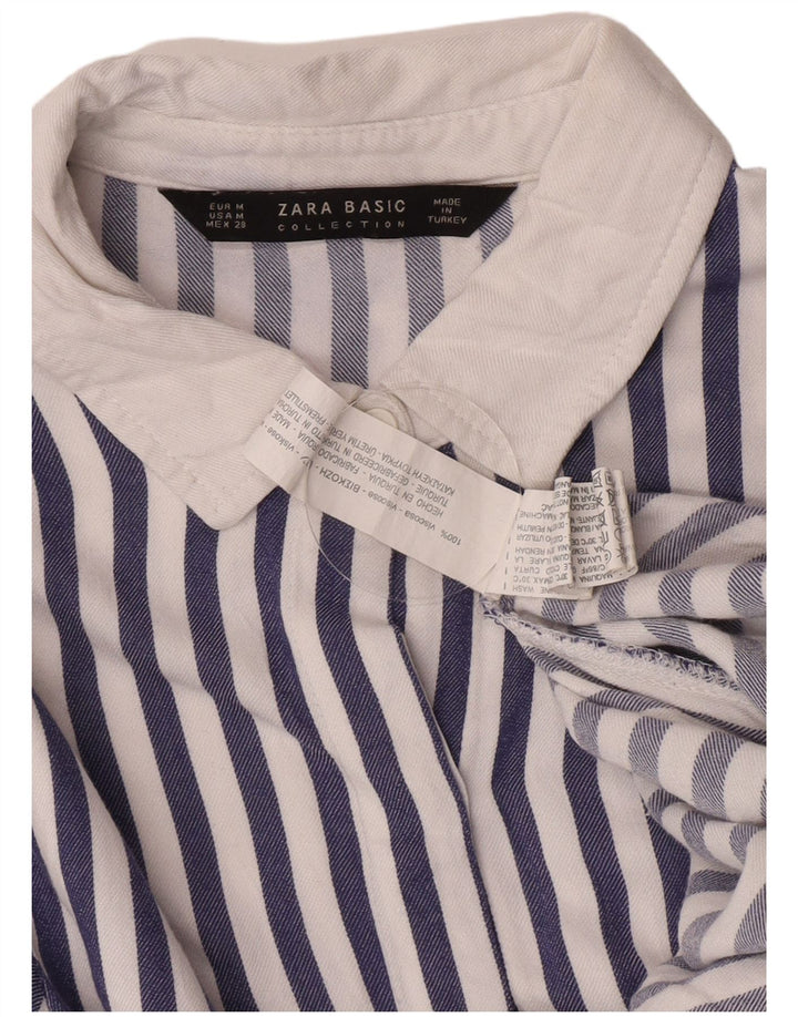 Zara Womens Shirt Blouse UK 12 Medium Blue Striped Viscose