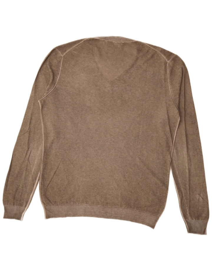 Sisley Mens V-Neck Jumper Sweater Large Brown