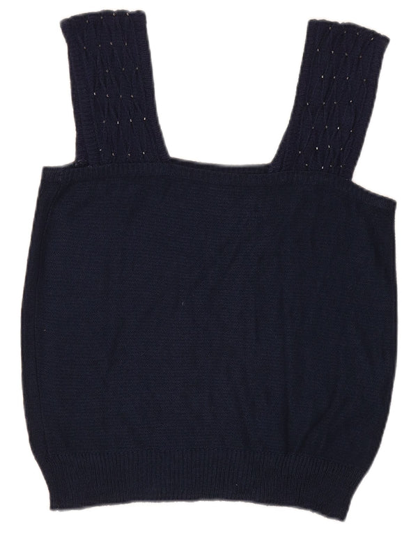 Vintage Damen Crop Knit Cami Top UK 8 Small Marineblau