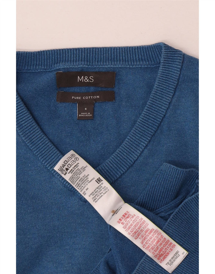 MARKS & SPENCER Herren-Pullover mit V-Ausschnitt, Größe S, blaue Baumwolle