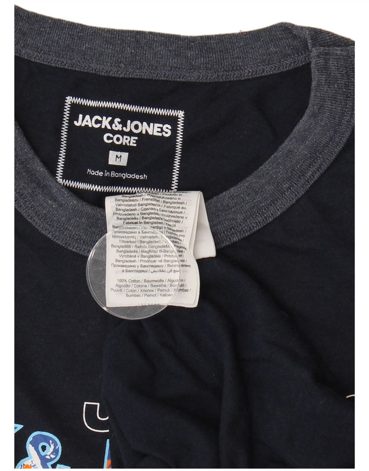 JACK & JONES Mens Core Graphic T-Shirt Top Medium Navy Blue Cotton