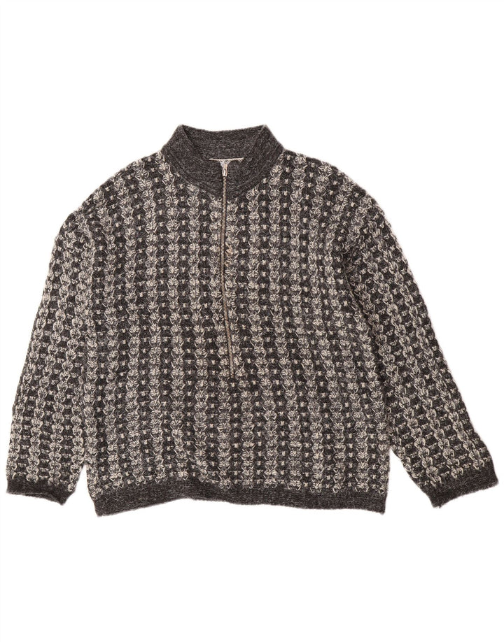 Maglione da uomo S.Moritz con zip e collo a righe piccole grigie
