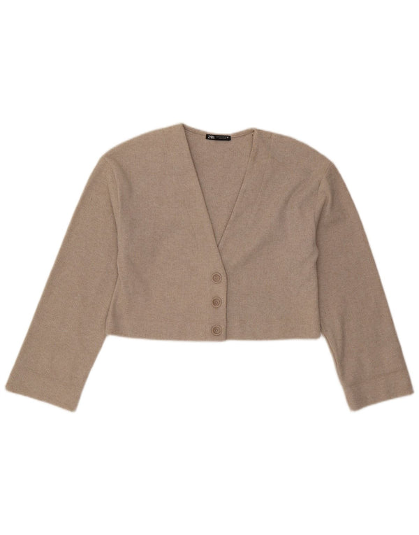 Zara Damen Crop Cardigan Top UK 10 Small Beige Polyester