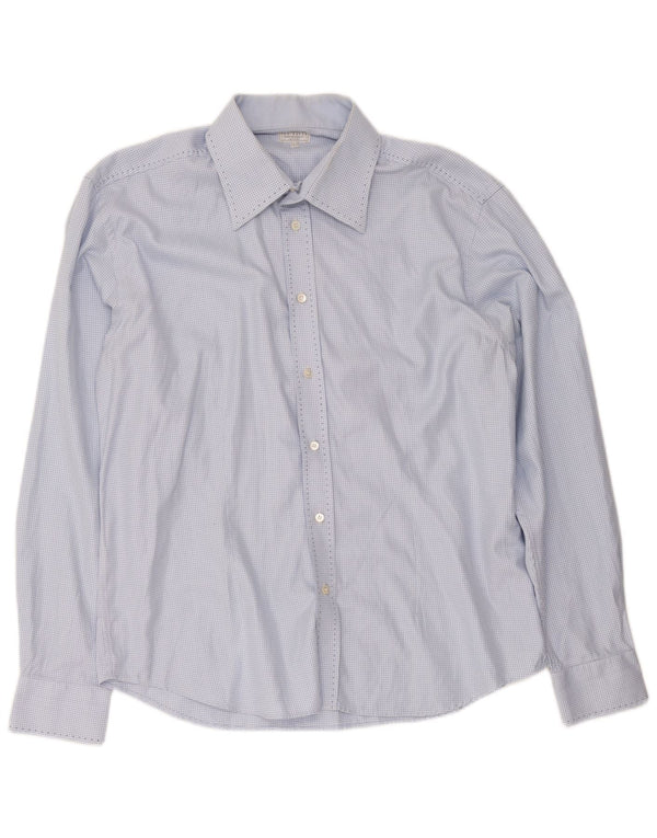 Ted Baker Mens Shirt Size 6 2XL Blue Houndstooth Cotton
