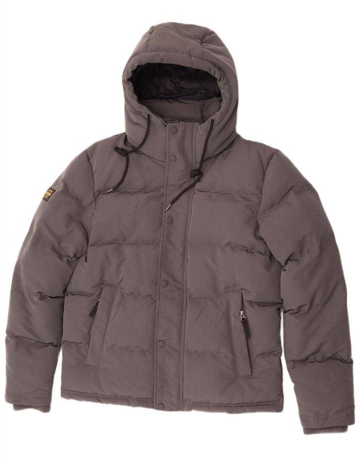 Superdry Mens Graphic Hooded Padded Jacket UK 36 Small Grey Polyester