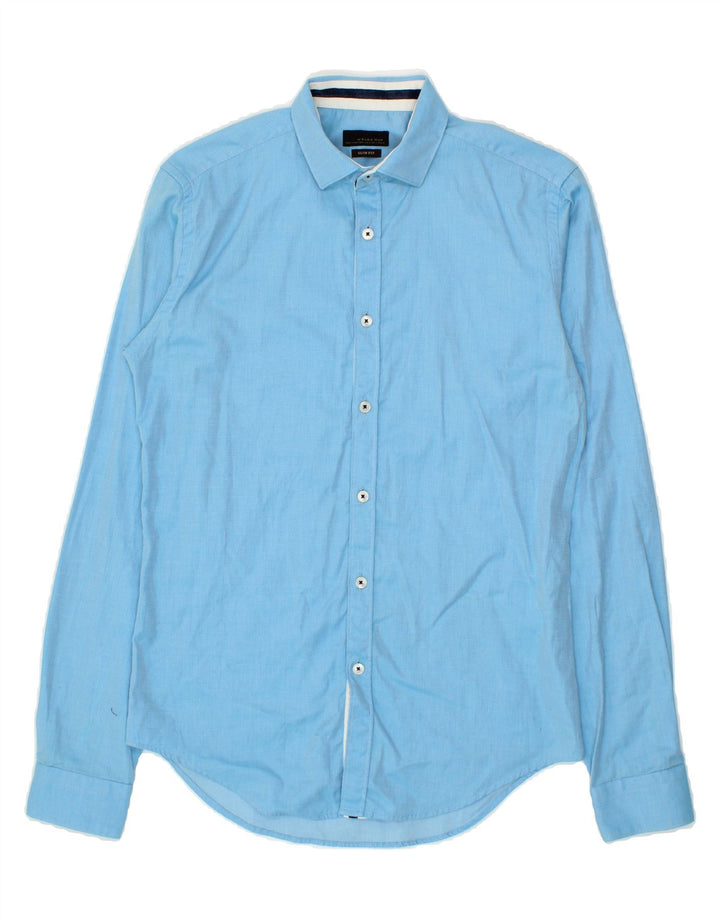 ZARA Mens Slim Fit Shirt Small Blue Cotton Vintage Zara and Second-Hand Zara from Messina Hembry 