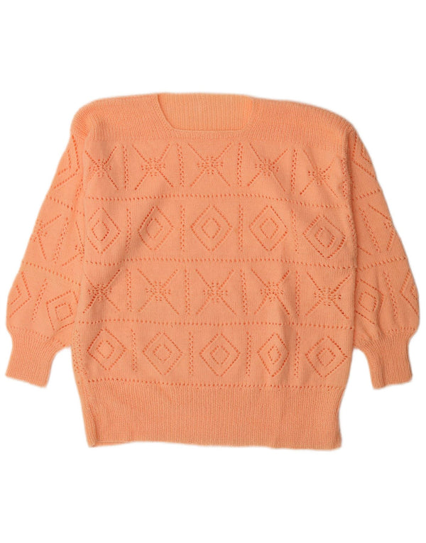 Vintage Womens Boat Neck Jumper Sweater UK 16 Large Orange