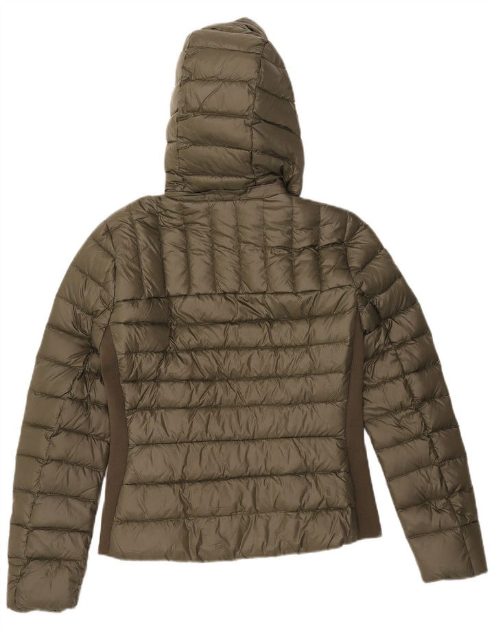 Zara Womens Hooded Padded Jacket UK 12 Medium Khaki Colourblock
