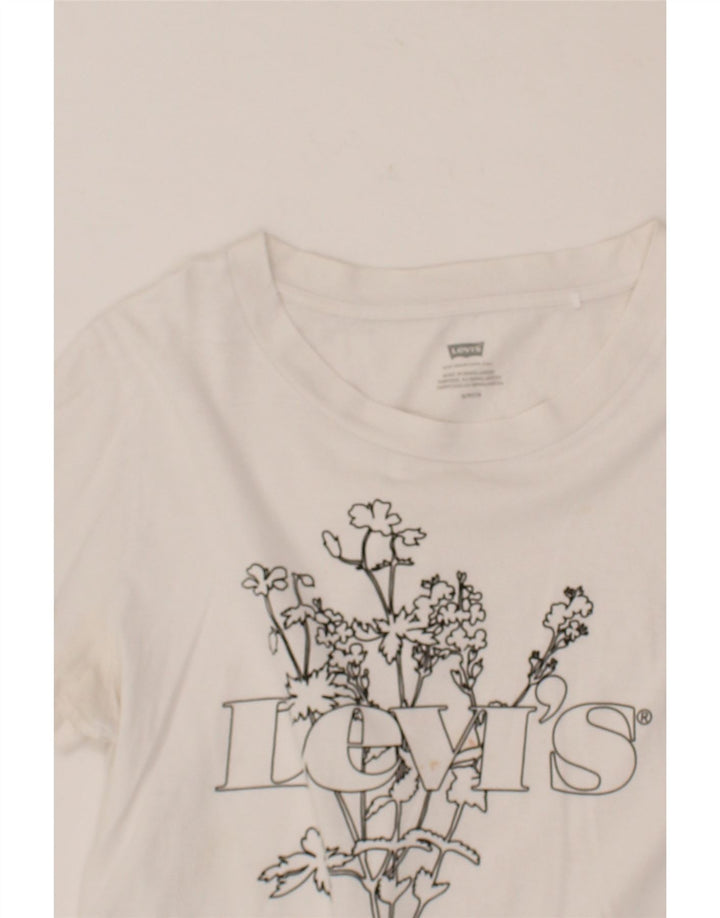 LEVI'S Womens Graphic T-Shirt Top UK 10 Small White Vintage Levi's and Second-Hand Levi's from Messina Hembry 