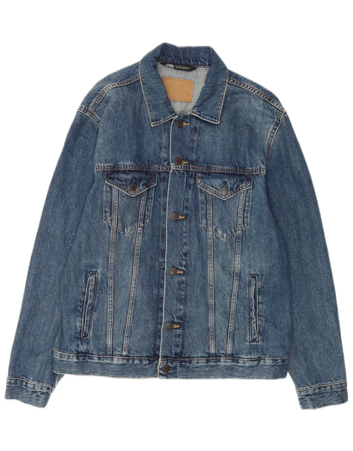 Zara Mens Denim Jacket UK 40 Large Blue Cotton