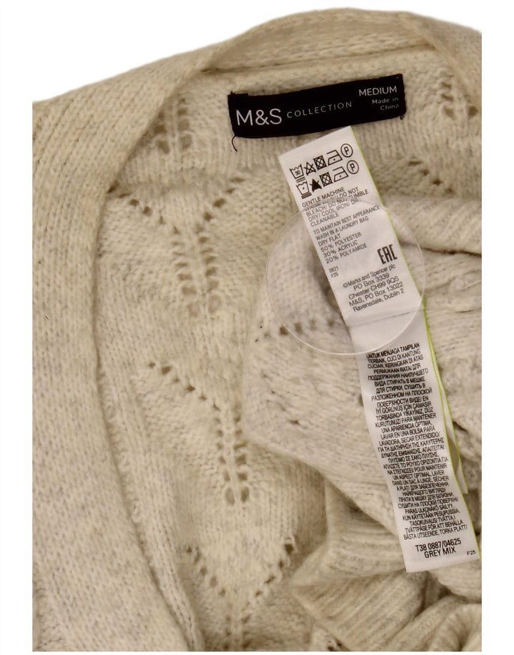 MARKS & SPENCER Ženski džemper kardigan UK 14 Srednje bijeli poliester