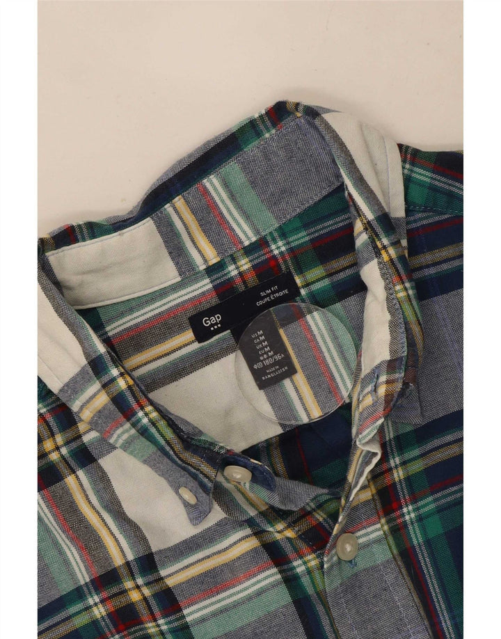Gap Mens Slim Fit Shirt Medium Navy Blue Plaid Cotton