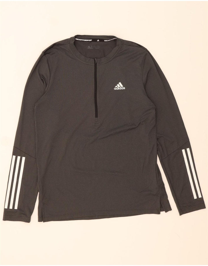 ADIDAS Mens Zip Neck Top Long Sleeve Small Grey Cotton