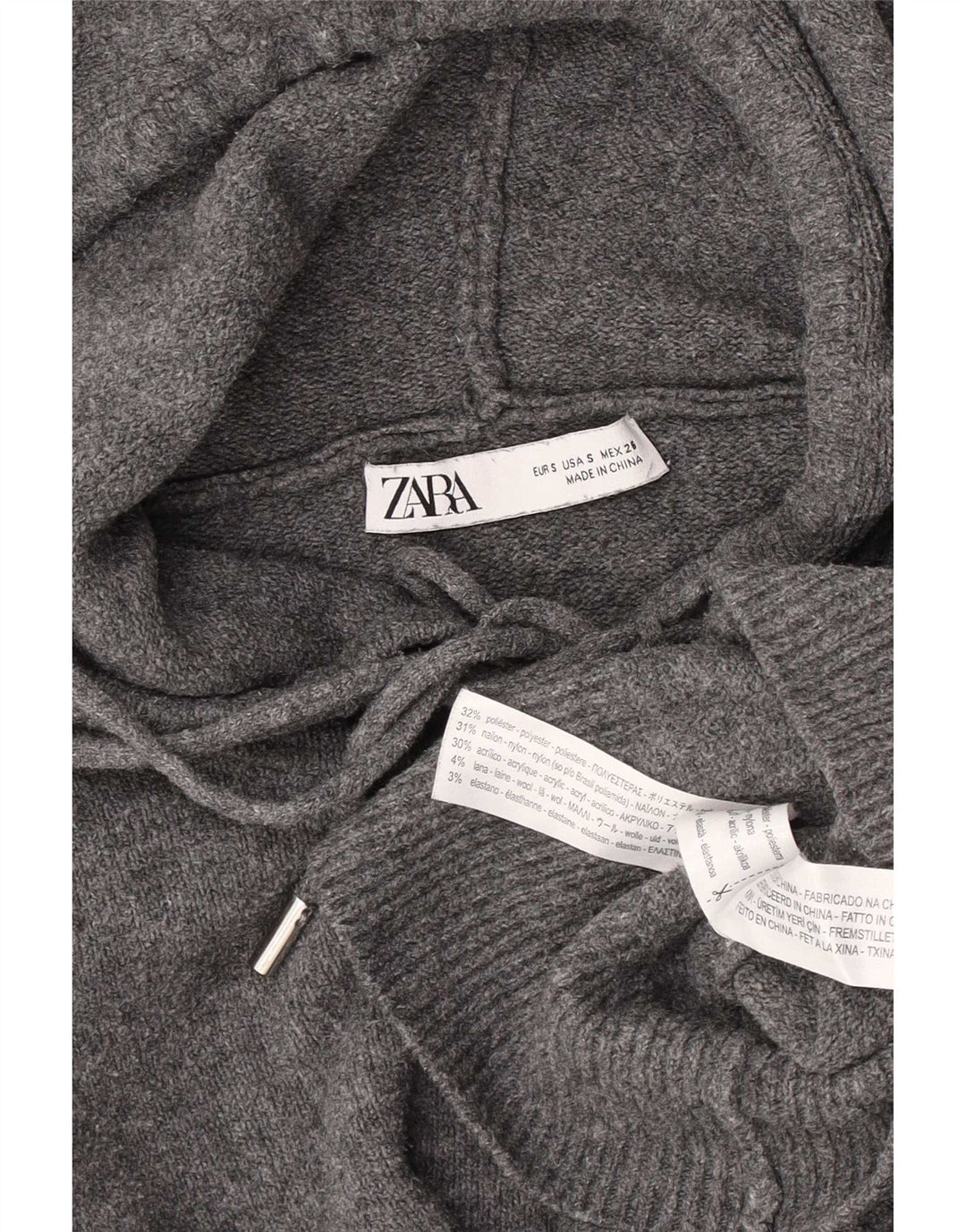 Zara Womens Hooded Oversized Jumper Sweater UK 10 Small Grey Polyester