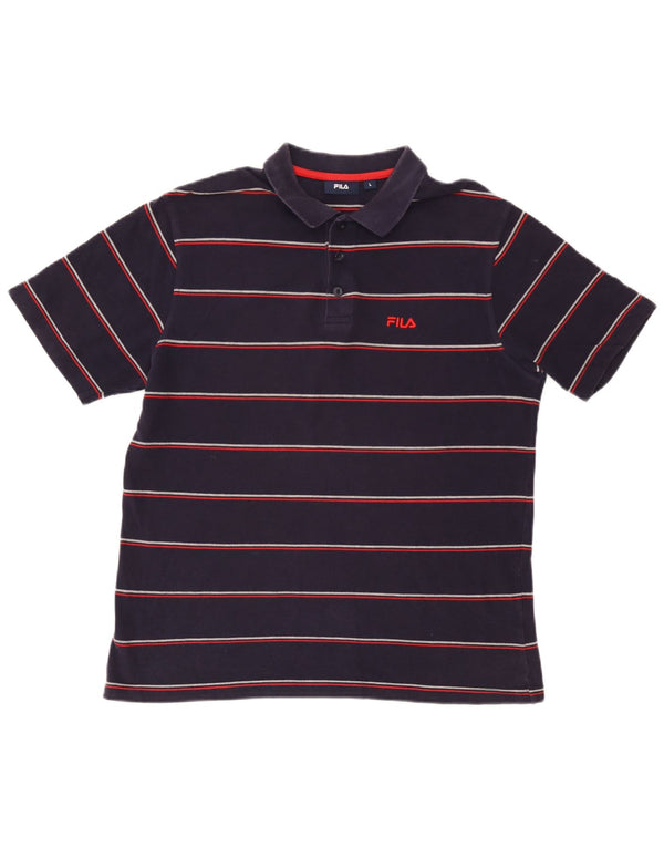 Fila Mens Polo Shirt Large Navy Blue Striped Cotton