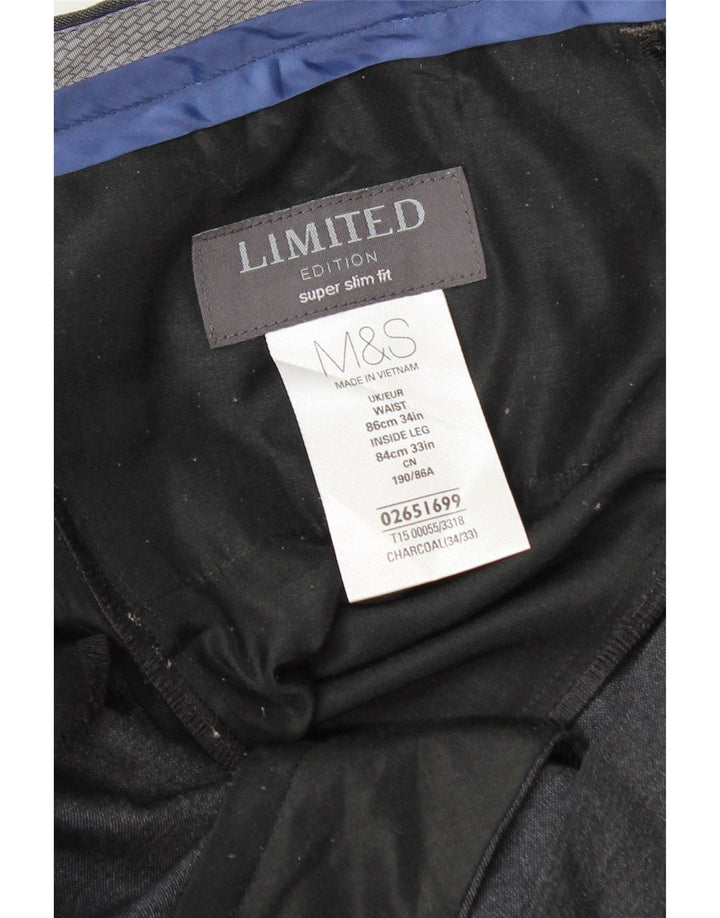 Marks & Spencer Mens Super Slim Fit Suit Trousers W34 L33 Grey Polyester