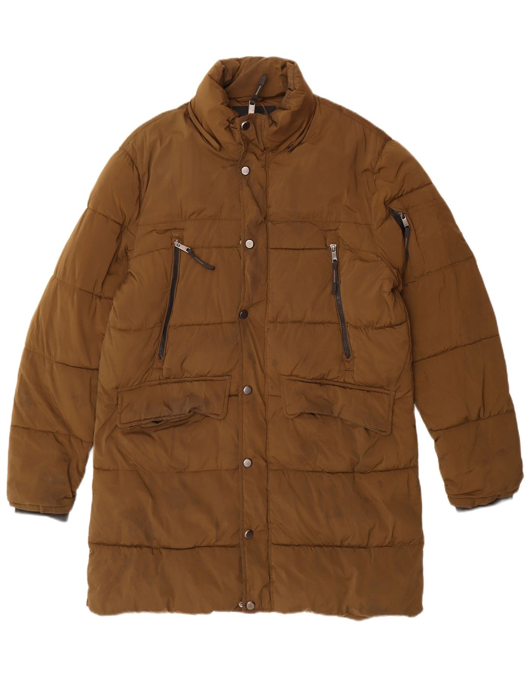 Zara Mens Padded Coat UK 38 Medium Khaki Nylon Biker