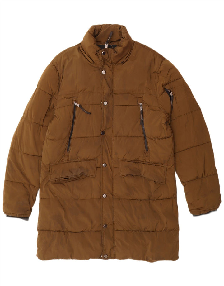 Zara Mens Padded Coat UK 38 Medium Khaki Nylon Biker