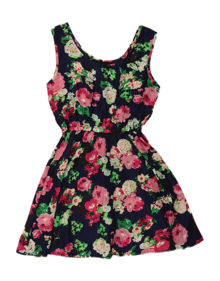 Vintage Womens Sundress UK 12 Medium Navy Blue Floral Polyester
