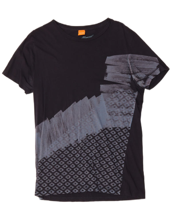 HUGO BOSS Homme T-Shirt Graphique Top Large Bleu Marine Coton Géométrique