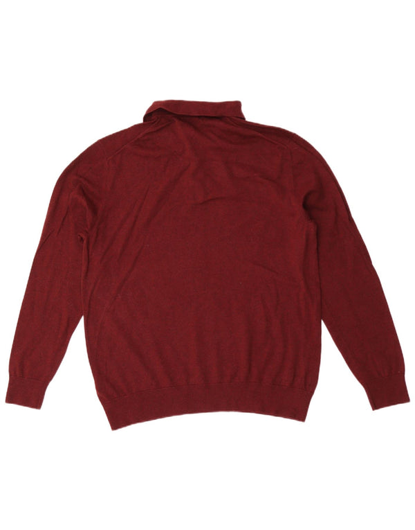 Marks & Spencer Mens Polo Neck Jumper Sweater Medium Maroon Cotton