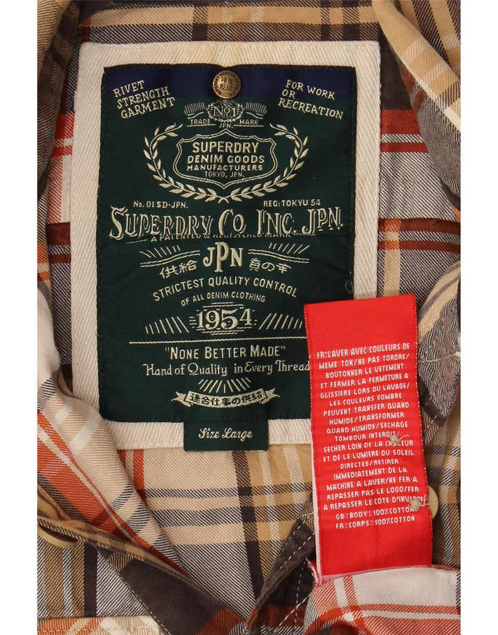 SUPERDRY Mens Flannel Shirt Large Brown Check Cotton