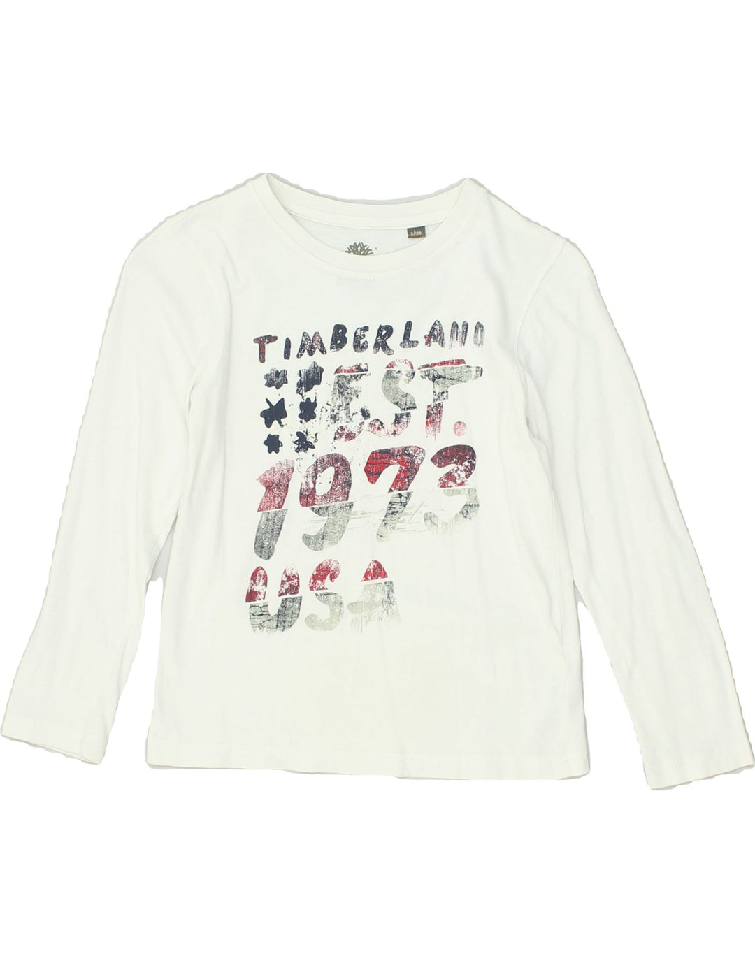 TIMBERLAND Boys Graphic Top Long Sleeve 7-8 Years White Cotton | Vintage Timberland | Thrift | Second-Hand Timberland | Used Clothing | Messina Hembry 
