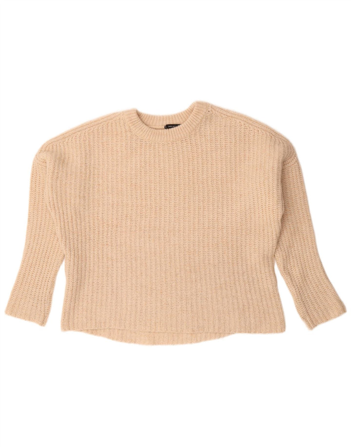 Zara Womens Oversized Crew Neck Jumper Sweater UK 14 Medium Beige