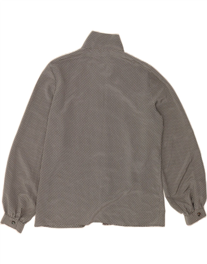 VINTAGE Womens Abstract Pattern Front Tie Shirt Blouse UK 12 Medium Grey Vintage Vintage and Second-Hand Vintage from Messina Hembry 